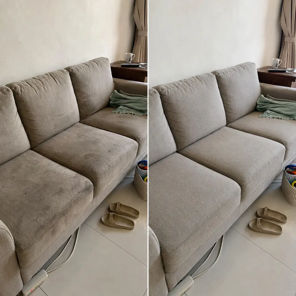Hasil servis cuci sofa sebelum dan selepas oleh VEKIUM di KL dan Selangor — 4